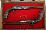  STATELY Cased & Engraved Matched DUELING PISTOLS - 1 of 16