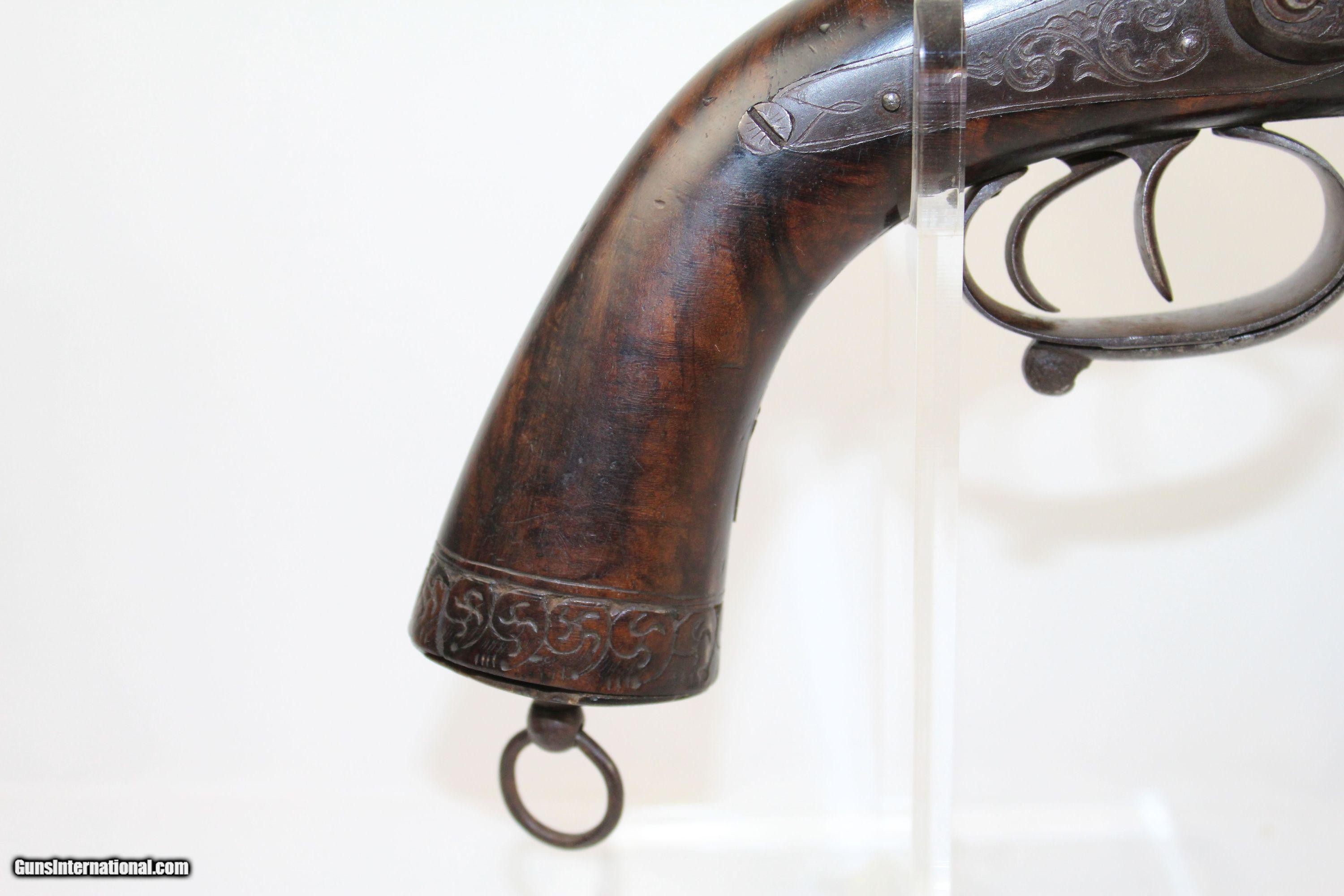 BRITISH Indian ENGRAVED Antique SxS HOWDAH Pistol