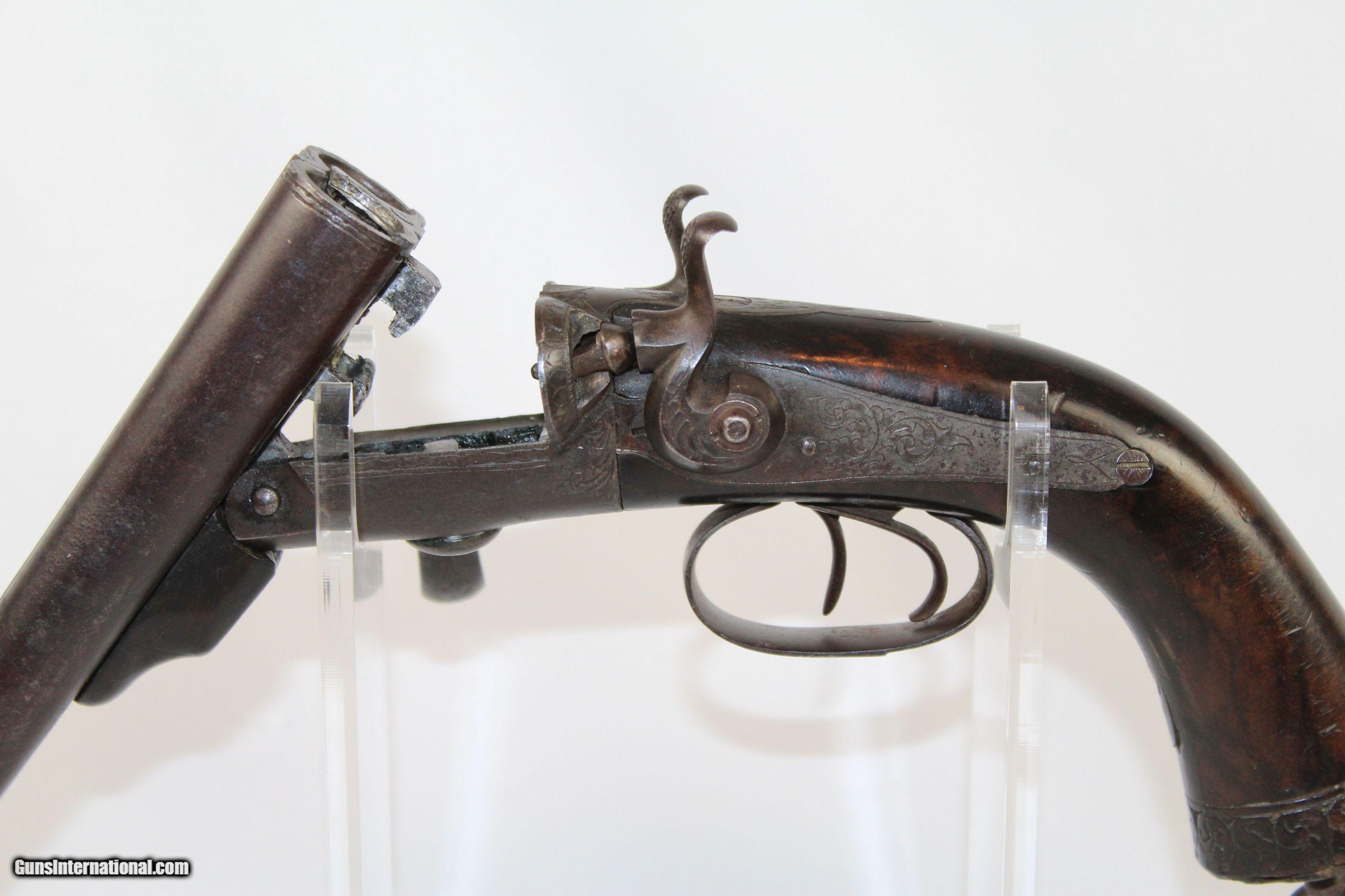 BRITISH Indian ENGRAVED Antique SxS HOWDAH Pistol