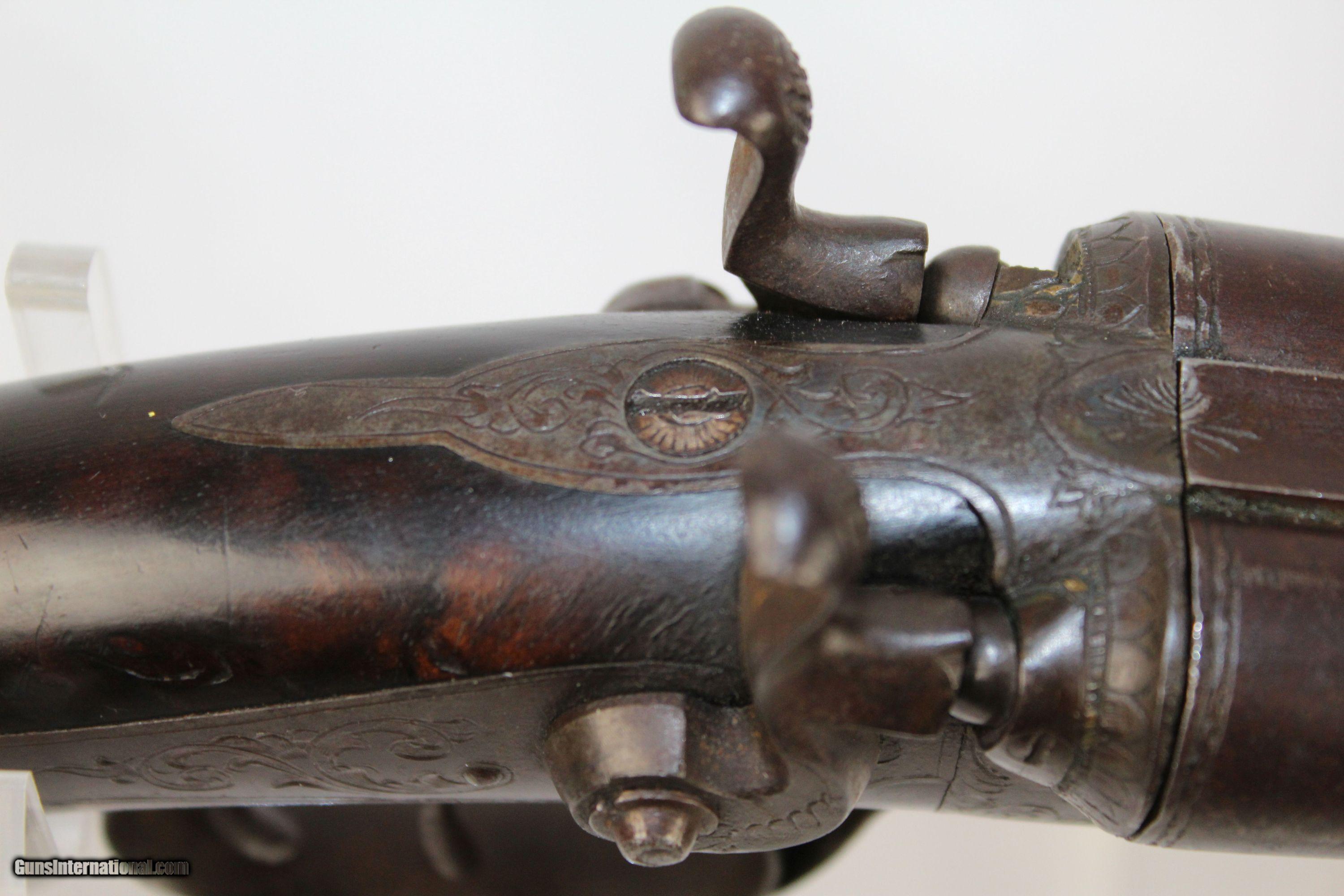 BRITISH Indian ENGRAVED Antique SxS HOWDAH Pistol