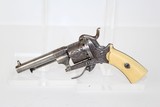 ENGRAVED Belgian Antique PINFIRE Revolver w Ivory - 2 of 14