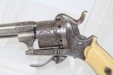 ENGRAVED Belgian Antique PINFIRE Revolver w Ivory - 4 of 14