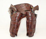 BOXCAR Grip Pair of .45 COLTS in H.H. HEISER Rig! 2 Black Powder Frame Colts in Hand-Tooled Belt & Holsters - 1 of 25