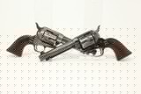 BOXCAR Grip Pair of .45 COLTS in H.H. HEISER Rig! 2 Black Powder Frame Colts in Hand-Tooled Belt & Holsters - 2 of 25