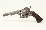 Engraved with Sculpted Hound Grips EUROPEAN Antique PINFIRE Revolver - 1 of 15