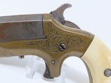 Antique BRASS FRAME Merrimack Arms Spur Trigger “SOUTHERNER” .41 Deringer Engraved Single Shot Hideout with Ivories! - 3 of 14