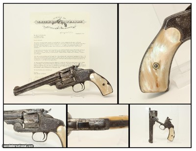 LETTERED, ENGRAVED S&W No. 3 .44 RUSSIAN Revolver Sent to Hartley & Graham, Engraved w Pearl Grips!