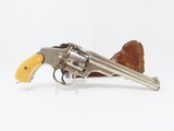 MERWIN & HULBERT Antique .38 S&W Revolver NICKEL IVORY Holster Folding Hammer With “JR” Initialed Leather Holster! - 2 of 23
