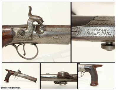 ENGRAVED Joseph Rock Cooper SAW HANDLE Pistol .45 English Made Circa 1840s Saw Handle!