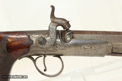ENGRAVED Joseph Rock Cooper SAW HANDLE Pistol .45 English Made Circa 1840s Saw Handle! - Image 4 of 17