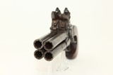 RARE Antique 4- BARREL Tap Action FLINTLOCK Pistol ENGRAVED Turn of the Century Self Defense Pistol! - 2 of 19