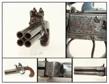 RARE Antique 4- BARREL Tap Action FLINTLOCK Pistol ENGRAVED Turn of the Century Self Defense Pistol! - 1 of 19