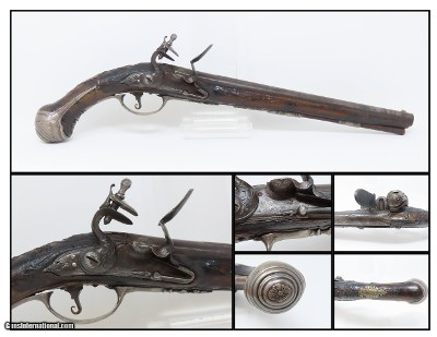 NEUSTATT BAVARIAN Antique Flintlock PISTOL Officer Gentleman .58 Cal SILVER Elegant Mid-to-Late 18th Century Sidearm!