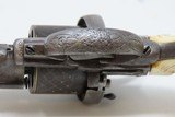Antique ENGRAVED European IVORY GRIP 9mm PINFIRE Self-Defense REVOLVER Mid-19th European Sidearm with GOLD ACCENTS! - 13 of 20