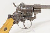 ENGRAVED, IVORY GRIPPED European Antique PINFIRE REVOLVER Double Action Liege Proofed Mid-19th European Sidearm - 19 of 21