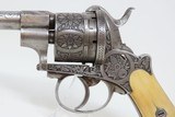 ENGRAVED, IVORY GRIPPED European Antique PINFIRE REVOLVER Double Action Liege Proofed Mid-19th European Sidearm - 4 of 21