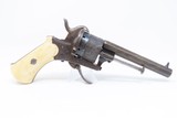 ENGRAVED Antique BELGIAN Proofed 9mm PINFIRE Revolver with PIPE CASE Folding Trigger European Sidearm with ANTIQUE IVORY GRIPS! - 4 of 22