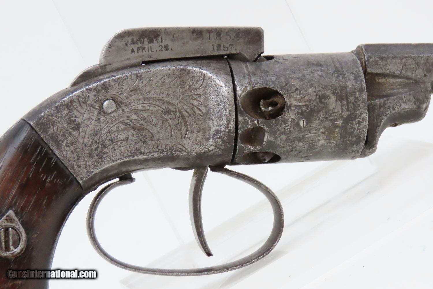 RARE .28 Cal. Antique JOSIAH ELLS Pittsburgh Bar Hammer PERCUSSION Revolver  1 of 625 Made; FIRST MODEL Engraved Antebellum