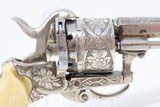 Antique ENGRAVED, NICKEL, IVORY European PINFIRE REVOLVER 5.5mm “EL” With Period Purse Holster & Folding Trigger! - 5 of 19