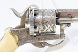Antique ENGRAVED, NICKEL, IVORY European PINFIRE REVOLVER 5.5mm “EL” With Period Purse Holster & Folding Trigger! - 18 of 19