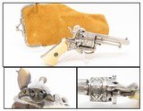 Antique ENGRAVED, NICKEL, IVORY European PINFIRE REVOLVER 5.5mm “EL” With Period Purse Holster & Folding Trigger! - 1 of 19