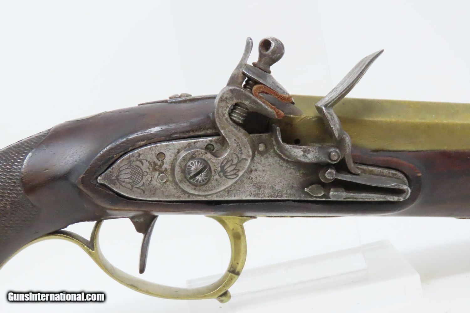 .75 Cal Antique BRASS BARREL Manstopper FLINTLOCK Pistol from LIEGE ...