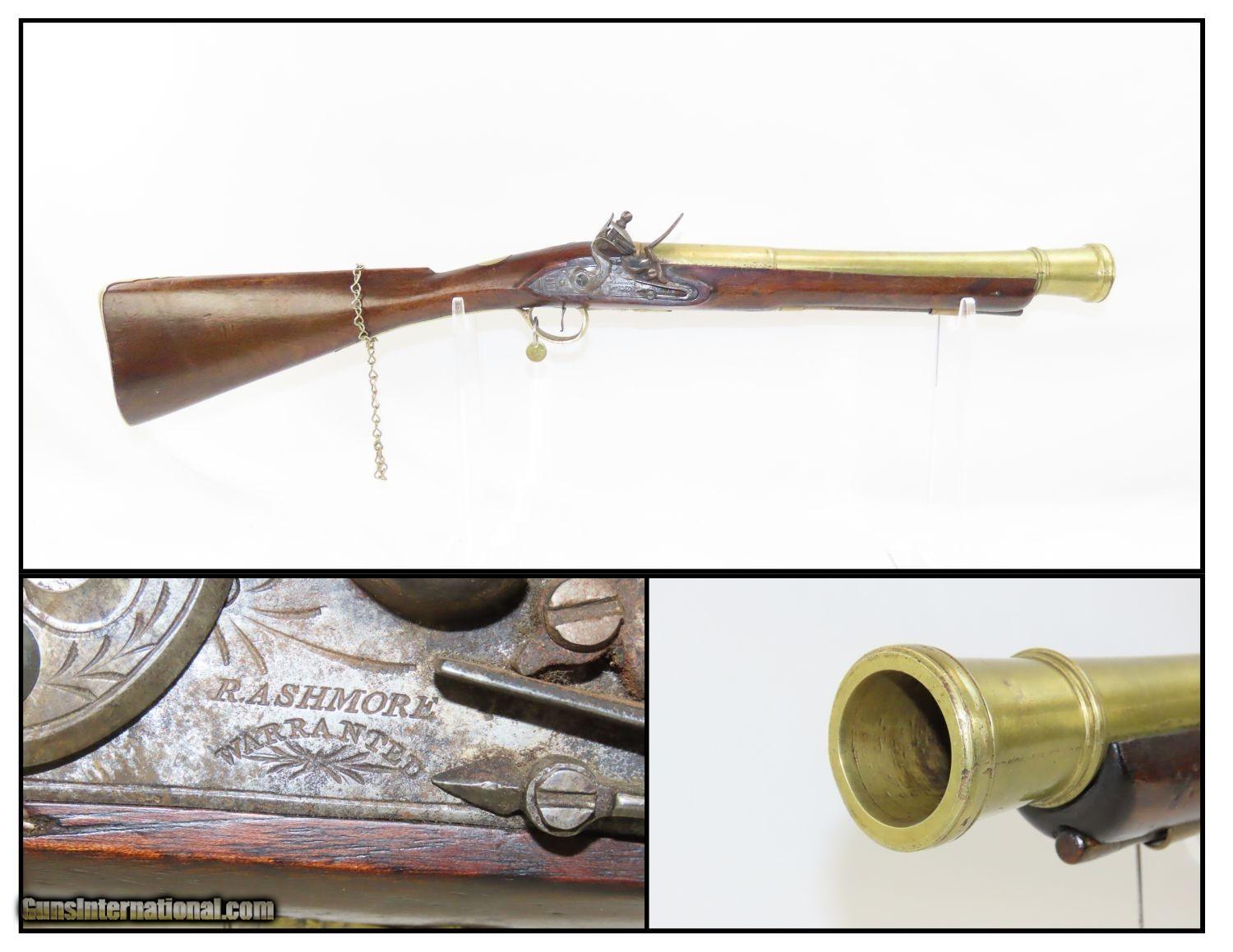 Massive Engraved British Brass Barreled Flintlock Blunderbuss