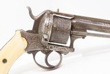 ENGRAVED, Nickel, IVORY Antique European 11mm PINFIRE REVOLVER Belgium 1850 Large, Ornate Double Action 19th Century Sidearm! - 21 of 22