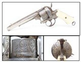 ENGRAVED, Nickel, IVORY Antique European 11mm PINFIRE REVOLVER Belgium 1850 Large, Ornate Double Action 19th Century Sidearm! - 1 of 22