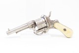 ENGRAVED Antique Belgian PINFIRE Folding Trigger Double Action REVOLVER IVORY GRIPS, FLORAL Scroll 8mm Sidearm! - 2 of 18