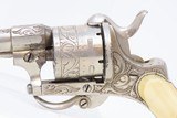 ENGRAVED Antique Belgian PINFIRE Folding Trigger Double Action REVOLVER IVORY GRIPS, FLORAL Scroll 8mm Sidearm! - 4 of 18