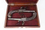 CASED PAIR of SILVER, MASKED Pommel Flintlock Pistols PERRY of LONDON 1700s Late-18th Century Grotesque Mask Pommel Flints! - 2 of 24