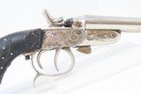 ENGRAVED Antique DOUBLE BARREL Belgian Percussion SIDE x SIDE Pocket Pistol ENGRAVED .380 Self Defense Pocket Pistol! - 15 of 17
