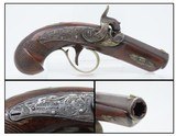 Antique PHILADELPHIA DERINGER Percussion Pistol ENGRAVED Pocket 1850s ENGRAVED Self Defense Pistol with German Silver Accents! - 1 of 17