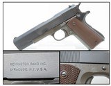 c1944 mfr. U.S. Model 1911A1 REMINGTON-RAND .45 ACP Pistol C&R World War II Very Nice WWII Sidearm! - 1 of 20