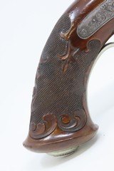 PRUSSIAN Antique PERCUSSION Target Pistol by HENCKELS .44 Caliber German LA Very Fancy with Engraved German Silver, Twist Barrel, Carved Stock - 3 of 18