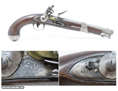Antique SIMEON NORTH U.S. CONTRACT Model 1819 .54 Caliber FLINTLOCK Pistol
Early American Army & Navy Sidearm With 1821 Dated Lock