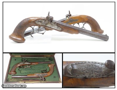 CASED Brace of DUELING PISTOLS by MANTON/REYNOLDS .56 Percussion Antique
English Pistols Made for the French Market!