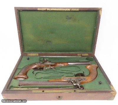 CASED Brace of DUELING PISTOLS by MANTON/REYNOLDS .56 Percussion AntiqueEnglish Pistols Made for the French Market! - Image 2 of 25