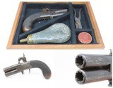 CASED Antique BRITISH SUPERPOSED .36 Cal. Swivel Barrel PERCUSSION PistolENGRAVED Mid-1800s ENGLISH DERINGER Pocket Pistol - 1 of 19