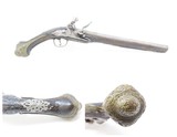1700s ENGRAVED and CARVED Antique EUROPEAN Flintlock HORSE/HOLSTER PistolWith SILVER ESCUTCHEON & BRASS Hardware