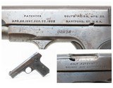 COLT Model 1908 POCKET HAMMERLESS .380 ACP Cal. Semi-Automatic C&R PISTOLWORLD WAR I Era Self Defense Pistol