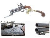 Early 1800s Antique H. NOCK Over/Under FLINTLOCK Pistol w/ FOLDING BAYONETDOUBLE BARREL Boxlock Pistol and POWDER TESTER - 1 of 25