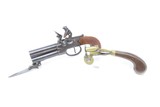 Early 1800s Antique H. NOCK Over/Under FLINTLOCK Pistol w/ FOLDING BAYONETDOUBLE BARREL Boxlock Pistol and POWDER TESTER - 2 of 25