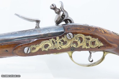 c18th Century French VALET Antique Flintlock Horse PISTOL ENGRAVED & CARVED Full-Sized Martial Flintlock Sidearm - Image 16 of 17