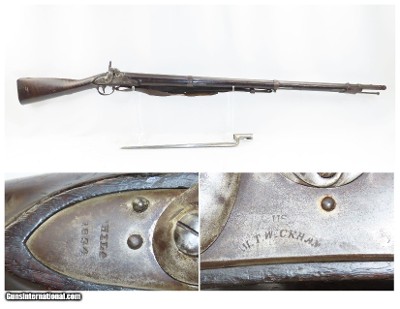 Antique WICKHAM U.S. Contract Model 1816 LEMAN CONVERSION Percussion Musket 1834 Dated LEMAN ALTERATION with BAYONET & SLING