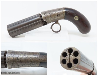 Antique BLUNT & SYMS Style .31 Caliber PERCUSSION Underhammer PEPPERBOX
Engraved, Underhammer, Ring Trigger 6-Shot Revolver