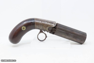 Antique BLUNT & SYMS Style .31 Caliber PERCUSSION Underhammer PEPPERBOXEngraved, Underhammer, Ring Trigger 6-Shot Revolver - Image 13 of 16