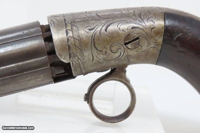 Antique BLUNT & SYMS Style .31 Caliber PERCUSSION Underhammer PEPPERBOXEngraved, Underhammer, Ring Trigger 6-Shot Revolver - Image 4 of 16
