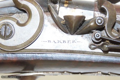 British BARBER of NEWARK Antique SxS Double Barrel 20 Ga. FLINTLOCK Shotgun ENGRAVED and GOLD Banded Side by Side - Image 15 of 21